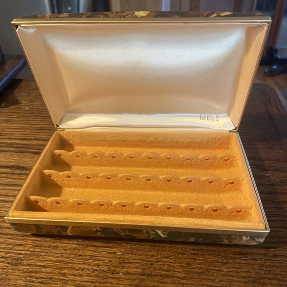 Vintage Mele Jewelry Box Clamshell Travel Ring Earring Case Tortoise Shell Gold - Picture 1 of 8